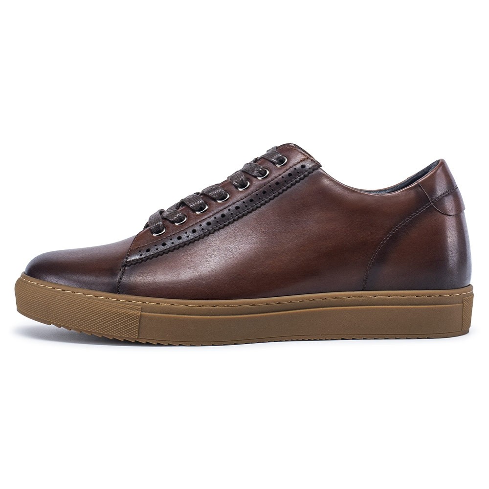 STRIDE Height Increase Sports Shoes - Mens Shoes With Height - Brown Patina Leather Men Shoes 6 CM / 2.36 Inches