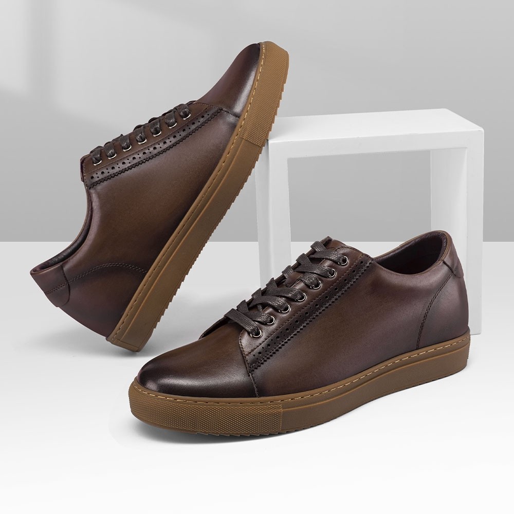 STRIDE Height Increase Sports Shoes - Mens Shoes With Height - Brown Patina Leather Men Shoes 6 CM / 2.36 Inches