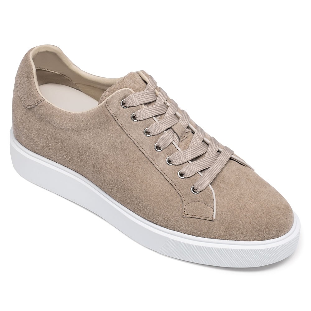 STRIDE Elevator Shoes Suede Leather Apricot Sneakers That Add Height 6 CM / 2.36 Inches