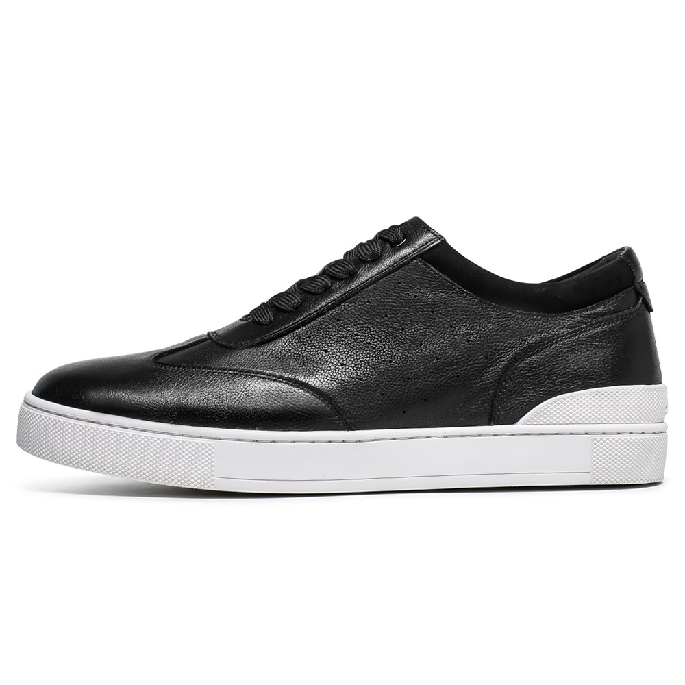STRIDE Elevator Shoes Sneakers - Men Casual Black Leather Sneakers 5cm / 1.95 Inches