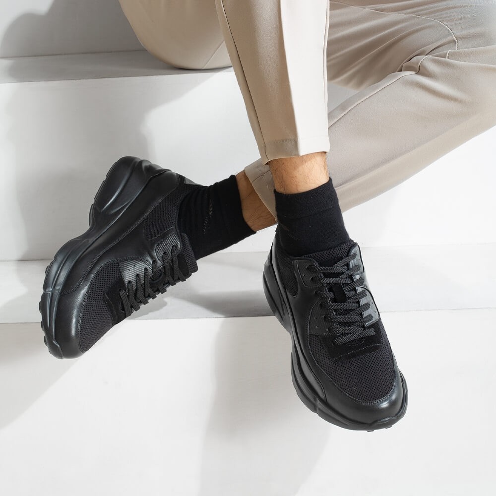 STRIDE Elevator Sneakers - Shoes For Height Increase - Black Breathable Sneakers For Men 8CM / 3.15 Inches