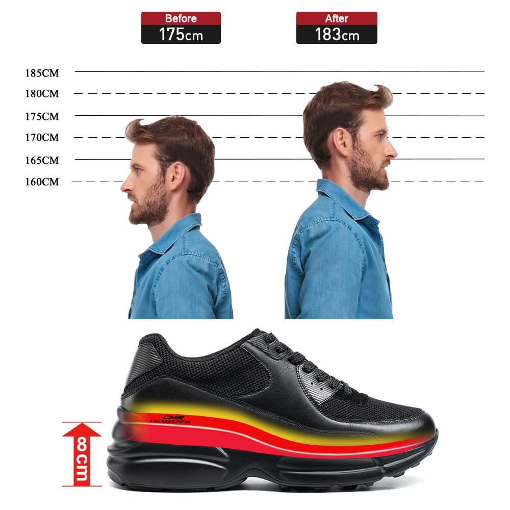 STRIDE Elevator Sneakers - Shoes For Height Increase - Black Breathable Sneakers For Men 8CM / 3.15 Inches