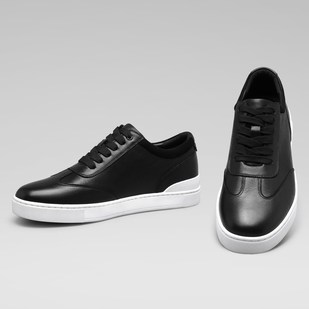 STRIDE Elevator Shoes Sneakers - Men Casual Black Leather Sneakers 5cm / 1.95 Inches