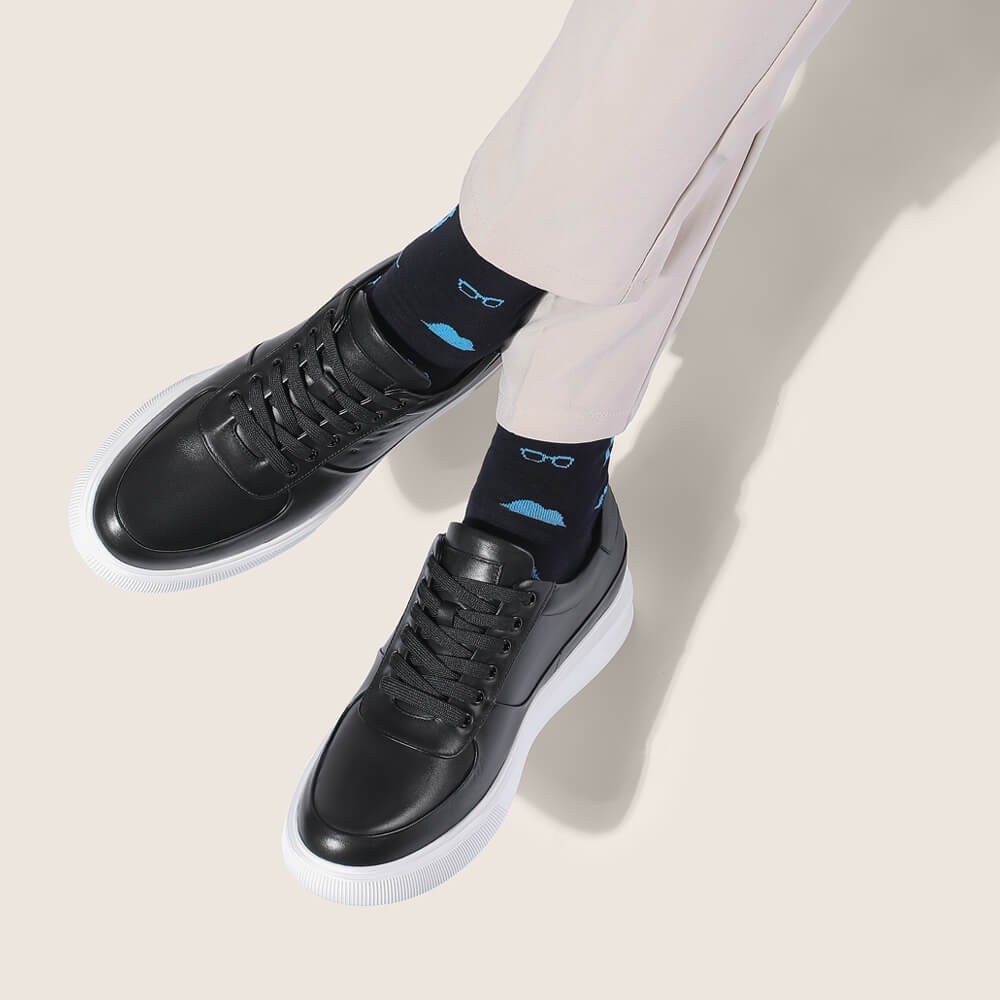 STRIDE Height Elevator Shoes - Height Increasing Shoes For Men - Black Casual Sneakers 6 CM / 2.36 Inches