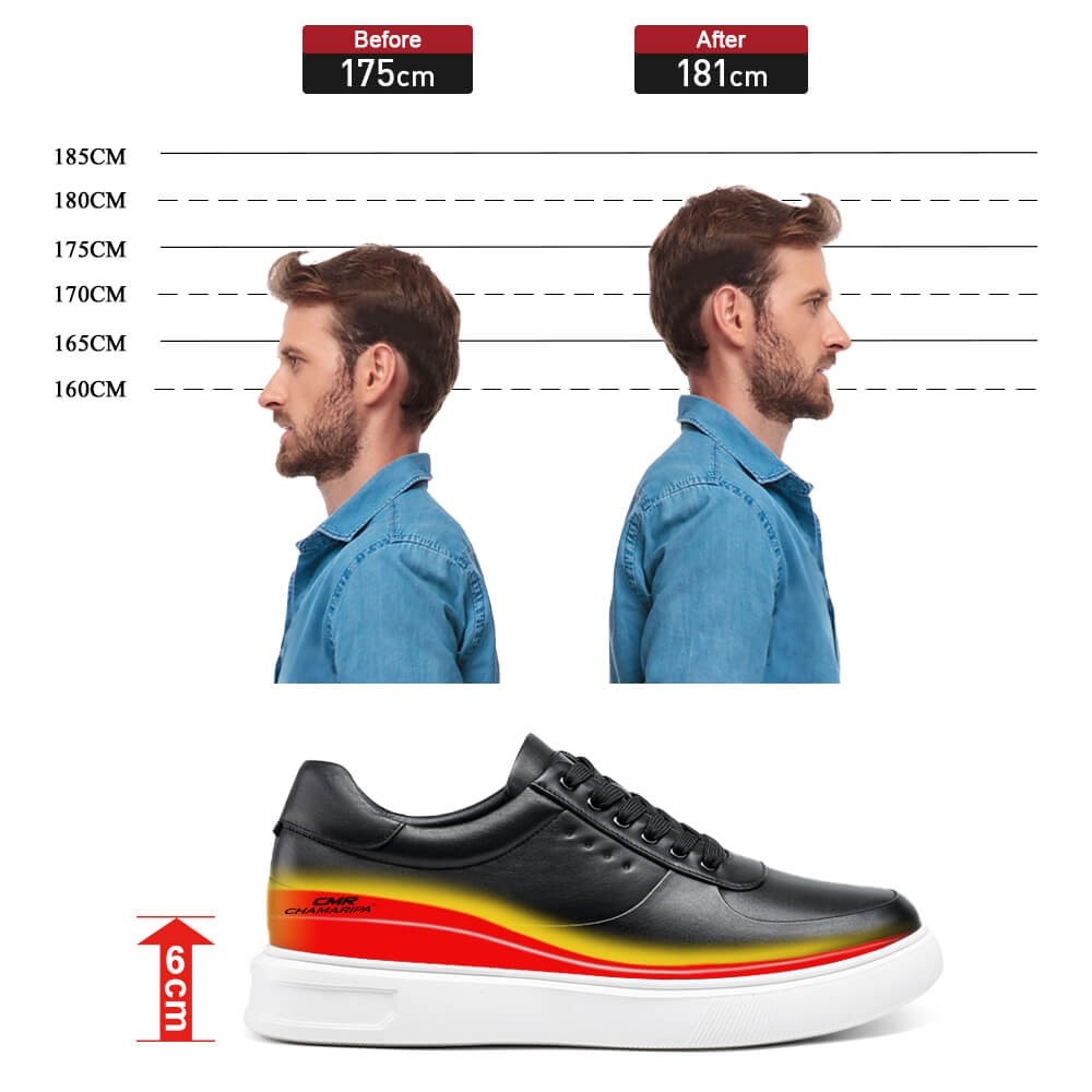 STRIDE Height Elevator Shoes - Height Increasing Shoes For Men - Black Casual Sneakers 6 CM / 2.36 Inches