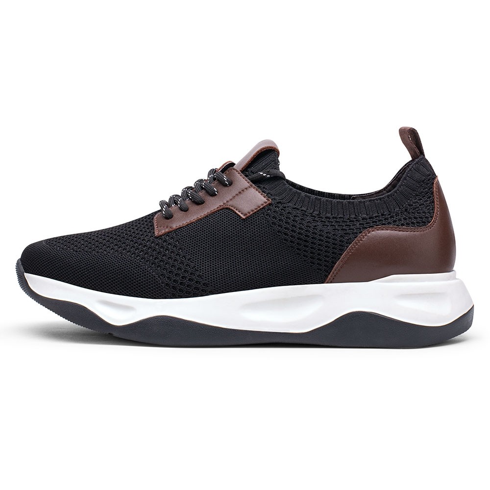 STRIDE Height Increasing Sneakers - Black Knit Fabric Elevator Sneakers For Men - Outdoor Casual Tall Men Shoes 8CM / 3.15Inches