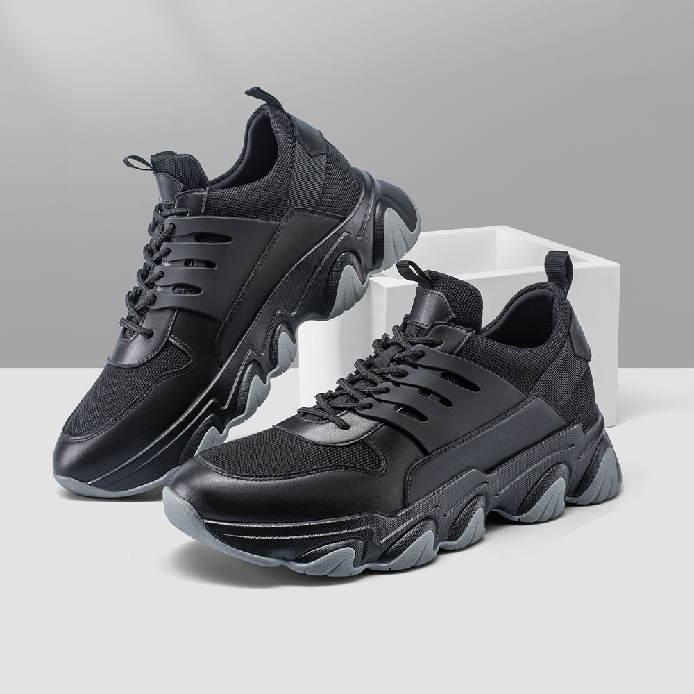 STRIDE Height Increase Sneakers - Sneakers That Make You Taller - Black Breathable Fashion Men Walking Shoes 8 CM / 3.15 Inches