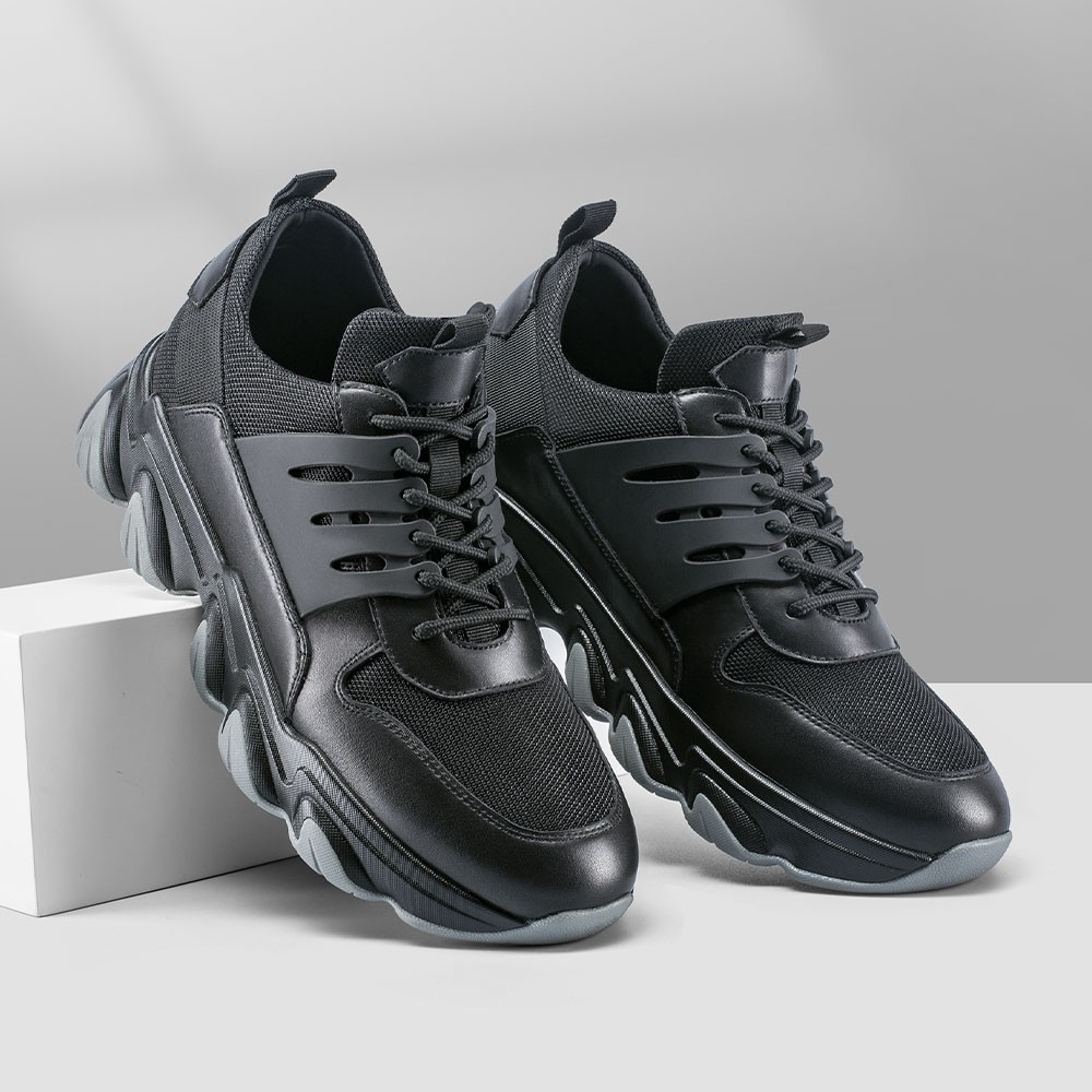 STRIDE Height Increase Sneakers - Sneakers That Make You Taller - Black Breathable Fashion Men Walking Shoes 8 CM / 3.15 Inches