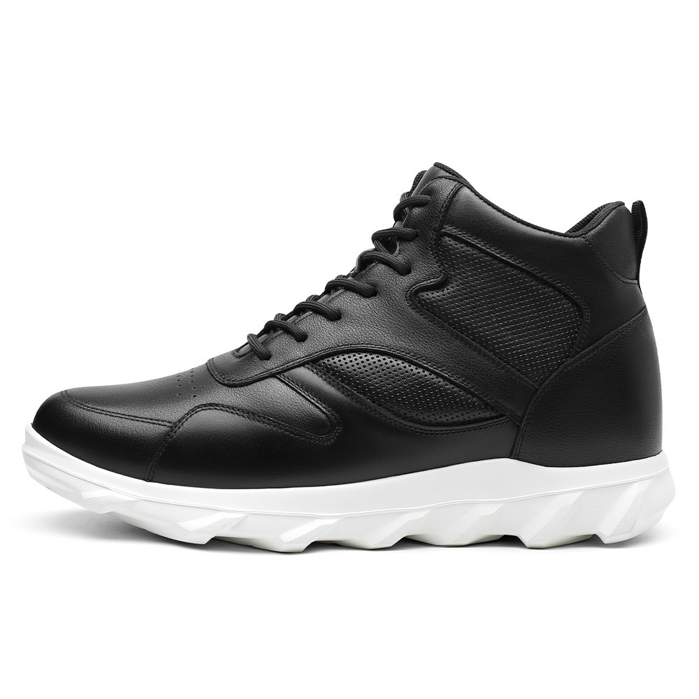 STRIDE Height Increasing Shoes - Mens Shoes That Add Height - Black High Top Sneakers 8cm / 3.15 Inches