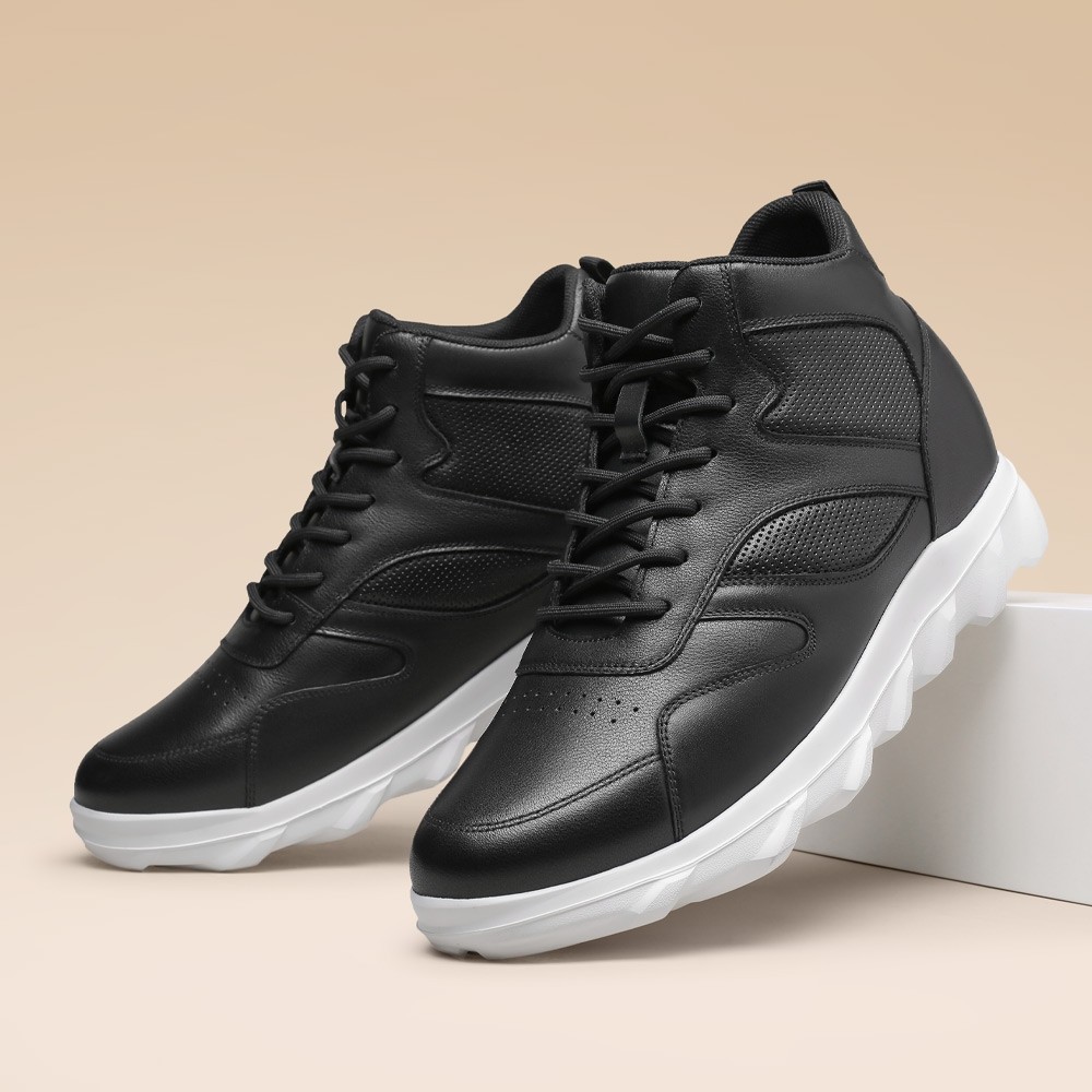 STRIDE Height Increasing Shoes - Mens Shoes That Add Height - Black High Top Sneakers 8cm / 3.15 Inches