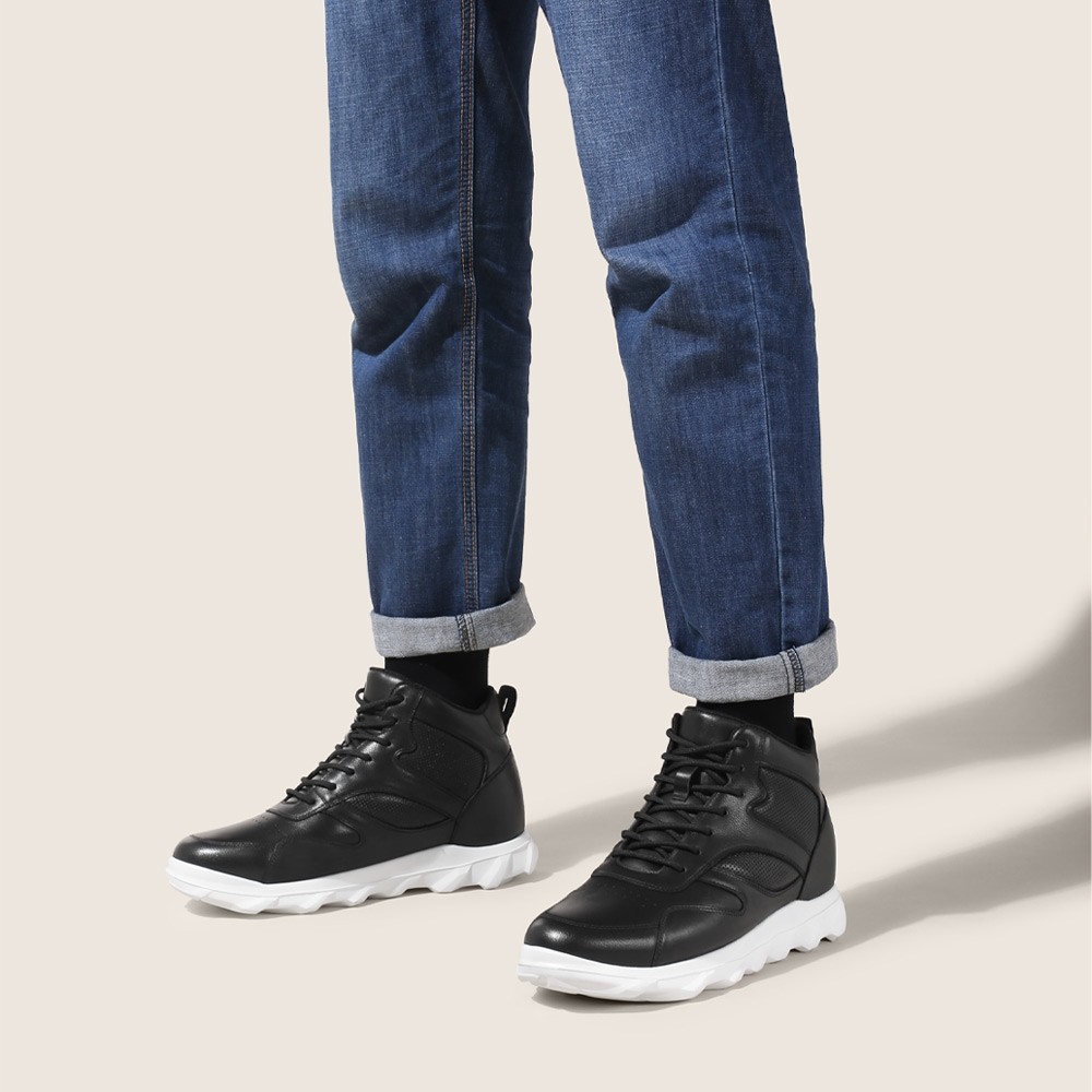 STRIDE Height Increasing Shoes - Mens Shoes That Add Height - Black High Top Sneakers 8cm / 3.15 Inches