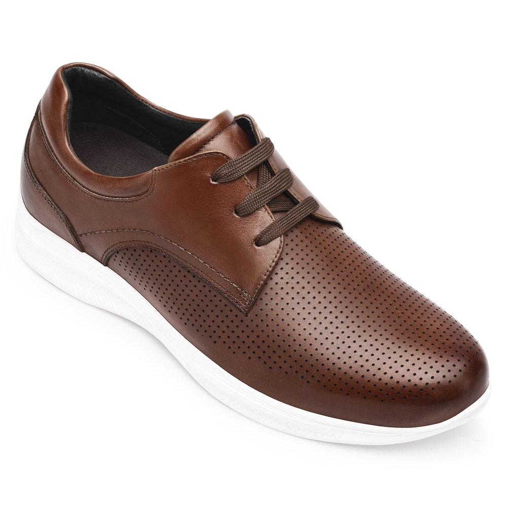 STRIDE Elevator Shoes - Height Increasing Shoes For Men - Brown Leather Casual Sneaker Shoes 7CM / 2.76 Inches Taller