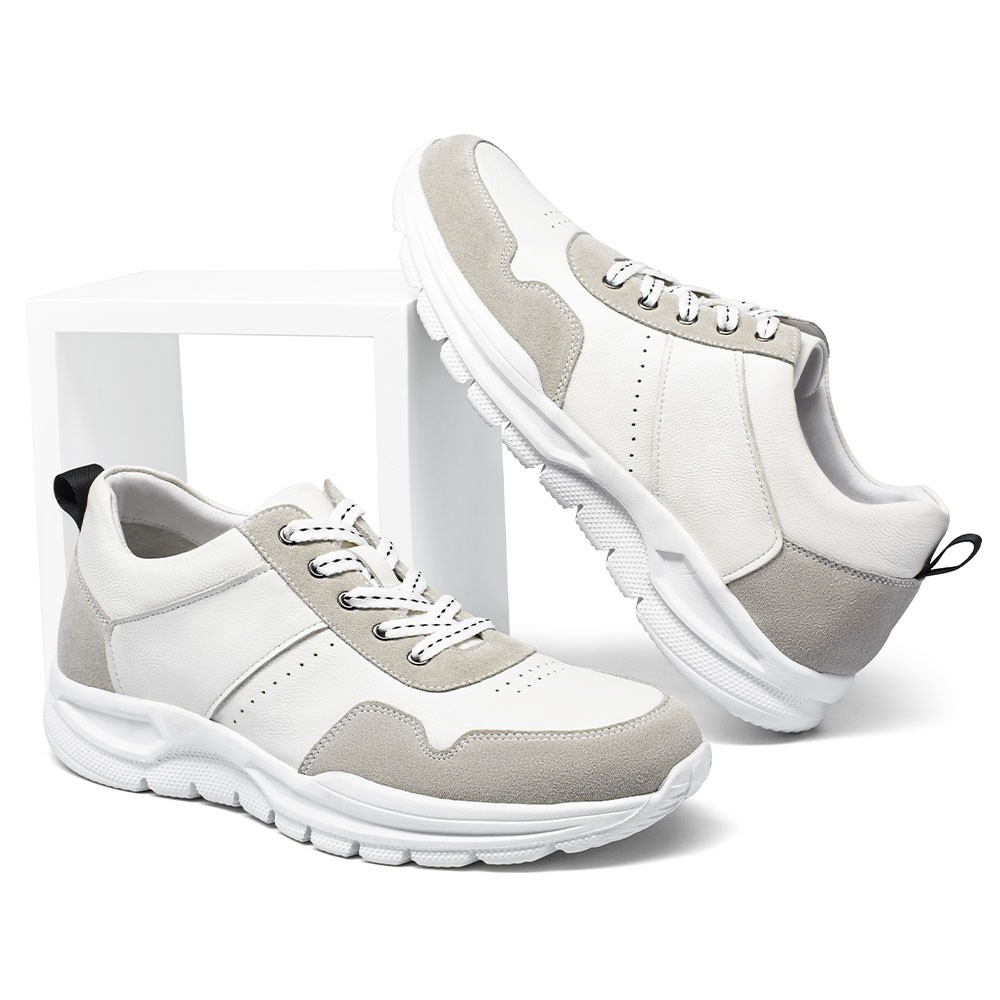 STRIDE Height Elevator Shoes - Mens Shoes That Add Height - Off-White Suede Casual Men Sneakers 7 CM / 2.76 Inches