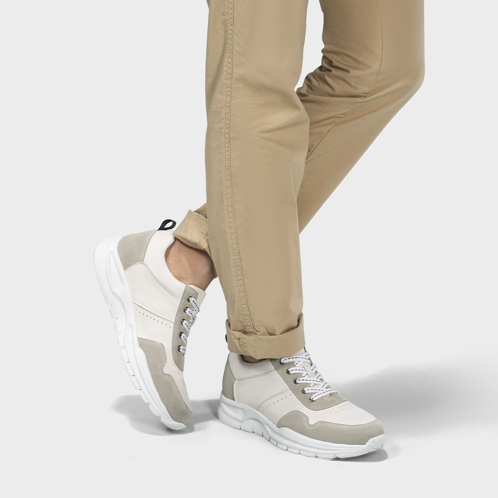 STRIDE Height Elevator Shoes - Mens Shoes That Add Height - Off-White Suede Casual Men Sneakers 7 CM / 2.76 Inches
