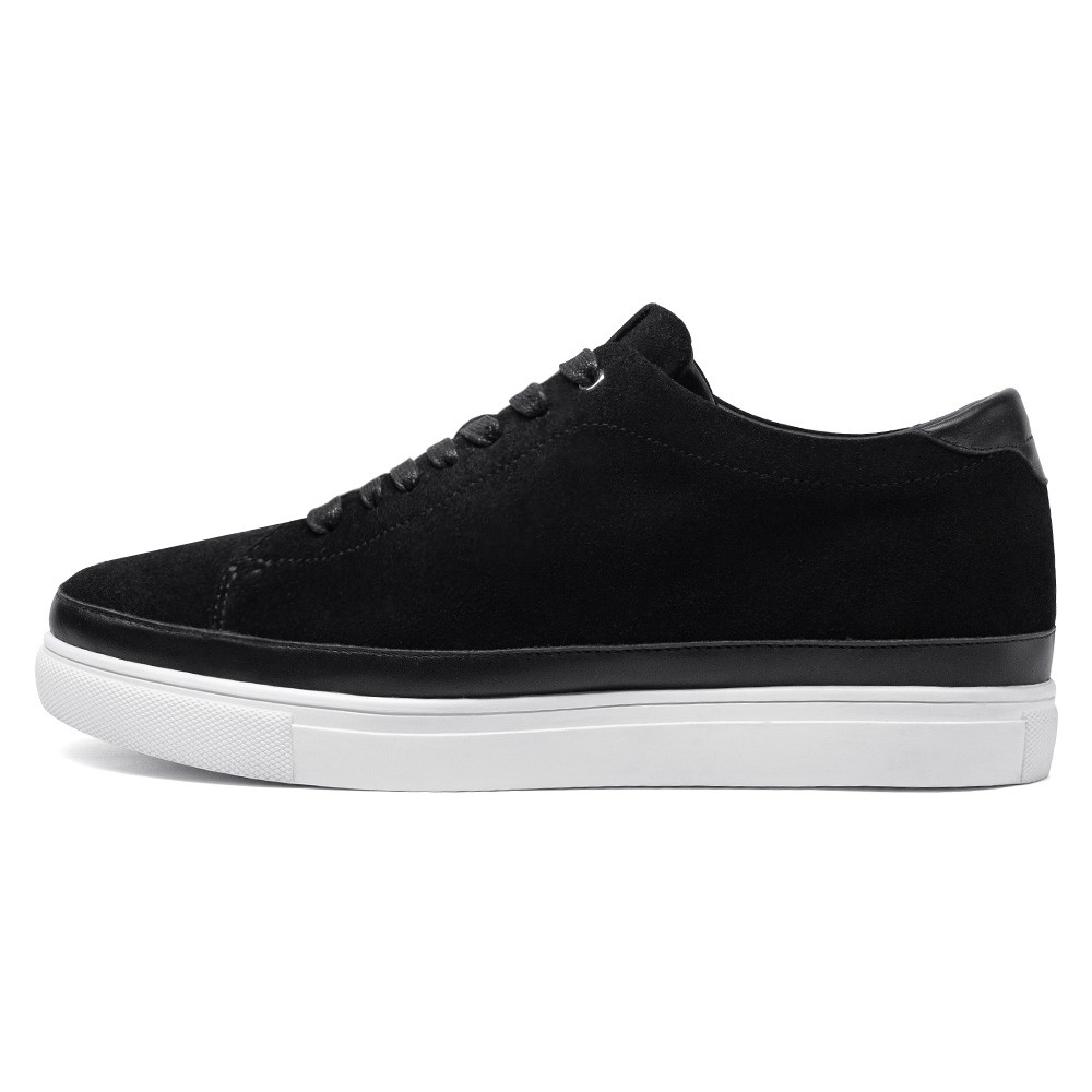 STRIDE Casual Tall Men Shoes - Men Elevator Sneakers - Black Suede Leather Sneakers For Men 6CM / 2.36 Inches