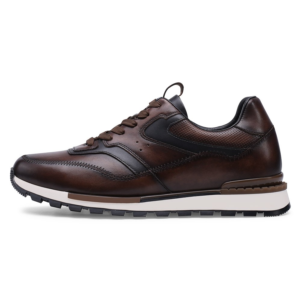 STRIDE Height Increasing Shoes - Brown Leather Casual Elevator Sneakers - 7CM/2.76 Inches Taller