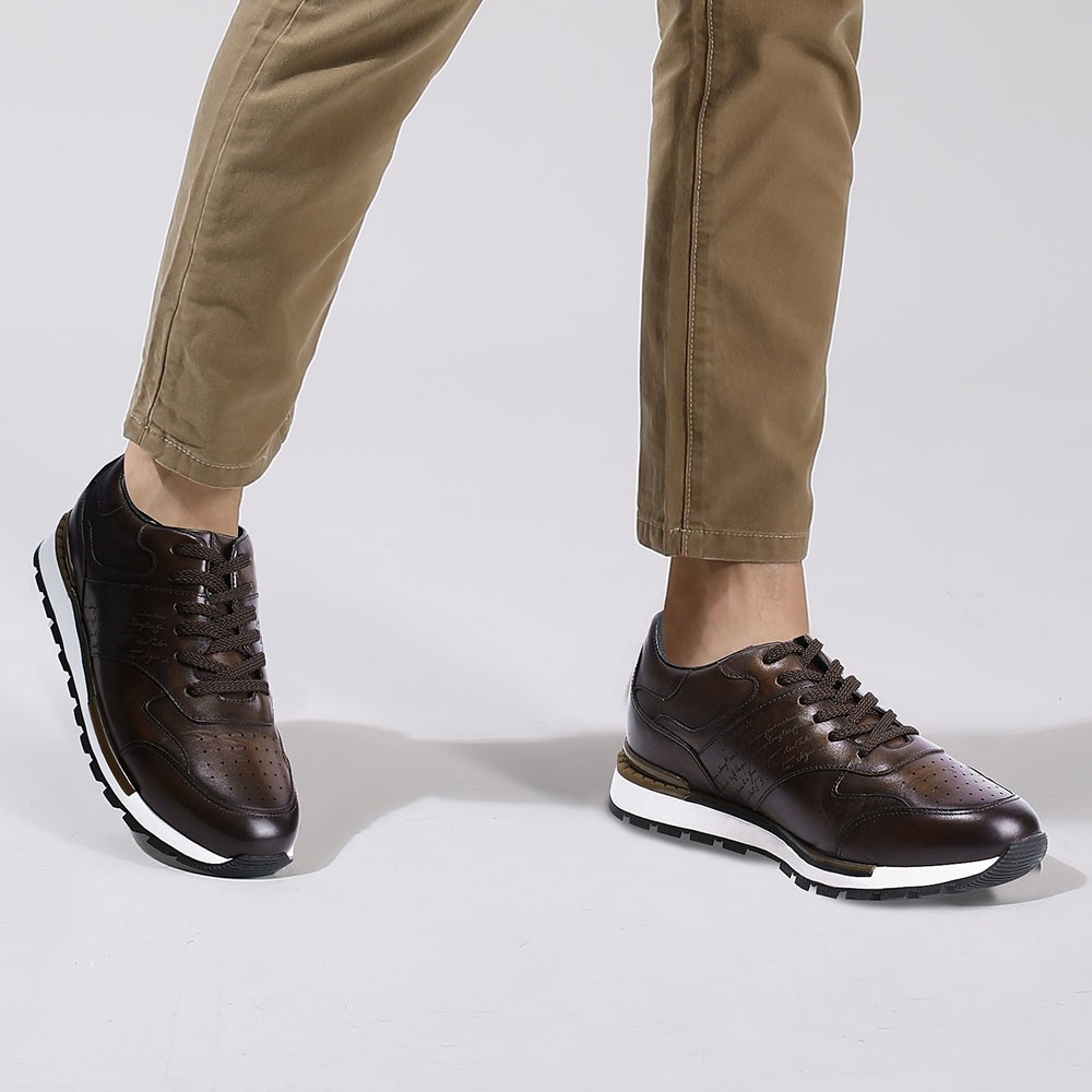 STRIDE - Elevator Shoes For Men - Height Increasing Shoes - Brown Leather Casual Tall Men Shoes - 7CM/2.76 Inches Taller