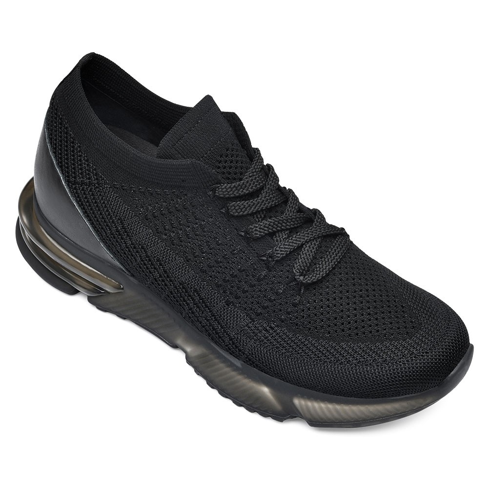 STRIDE Height Increasing Shoes For Men Hidden Heel Trainers Black Knit Sneakers Shoes 7CM / 2.76 Inches Taller