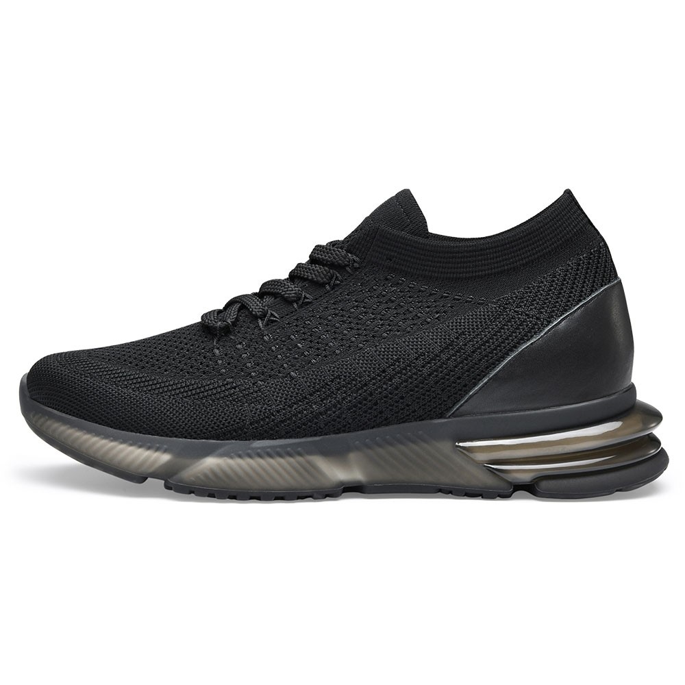 STRIDE Height Increasing Shoes For Men Hidden Heel Trainers Black Knit Sneakers Shoes 7CM / 2.76 Inches Taller