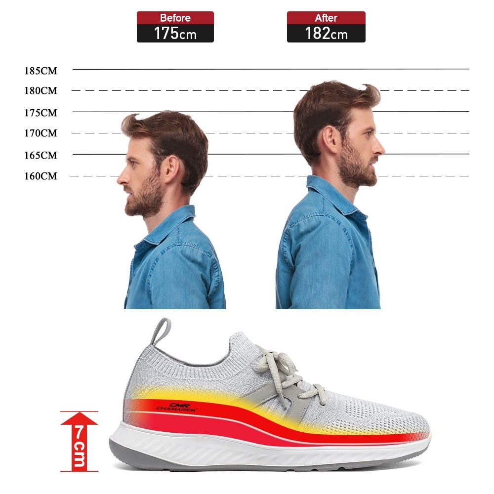 STRIDE Height Increase Sneakers - Mens High Lift Shoes - Breathable Knit Fabric Outdoor Men Sports Shoes 7 CM / 2.76 Inches