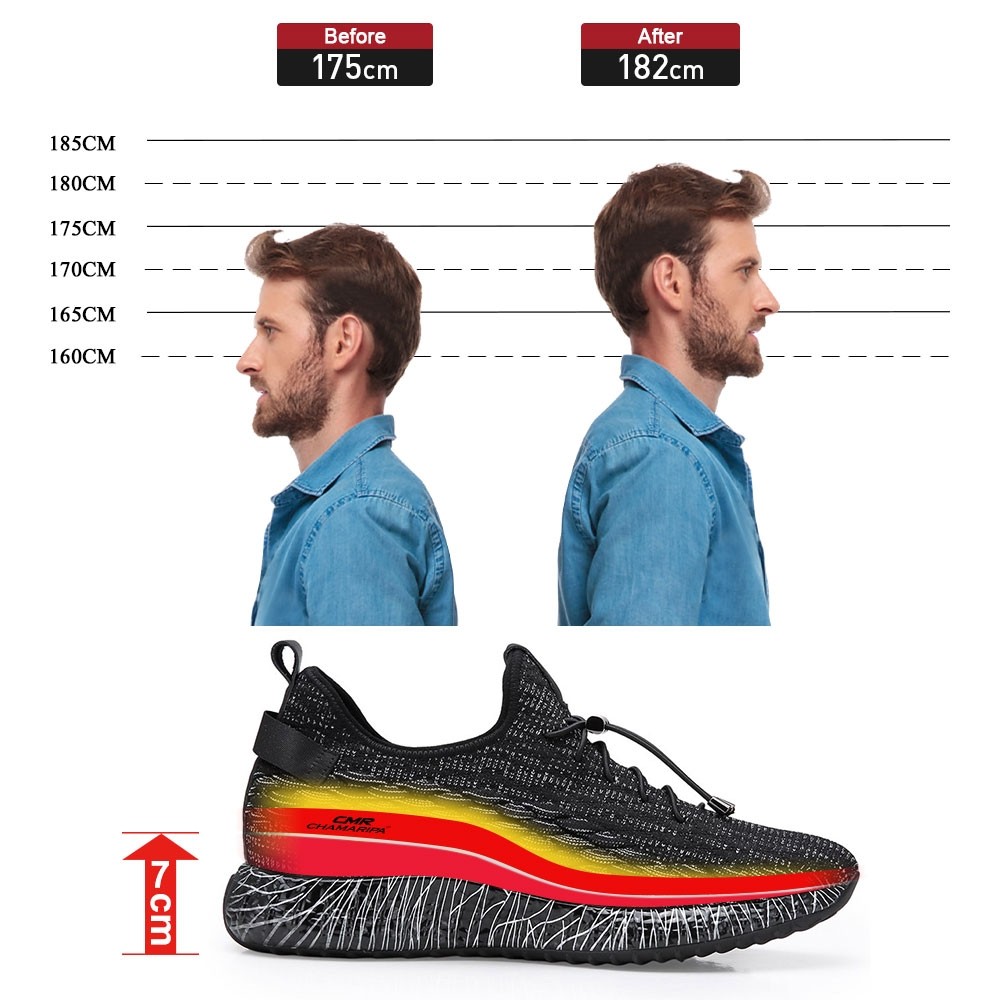 STRIDE Elevator Sneakers That Give You Height 7 CM Black Height Increasing Sneakers For Men 7CM / 2.76 Inches