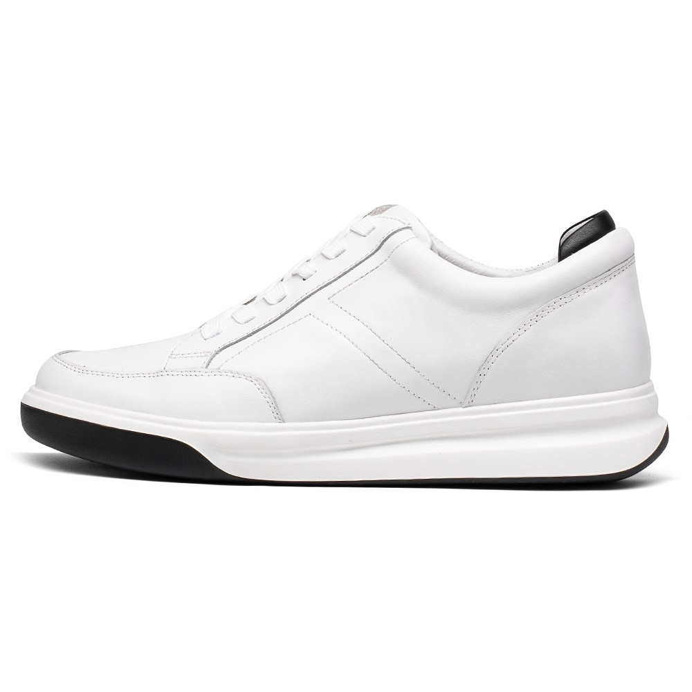 STRIDE Elevator Sneakers For Men - White Leather Hidden Heel Shoes - Sneaker To Increase Height 7CM / 2.76 Inches