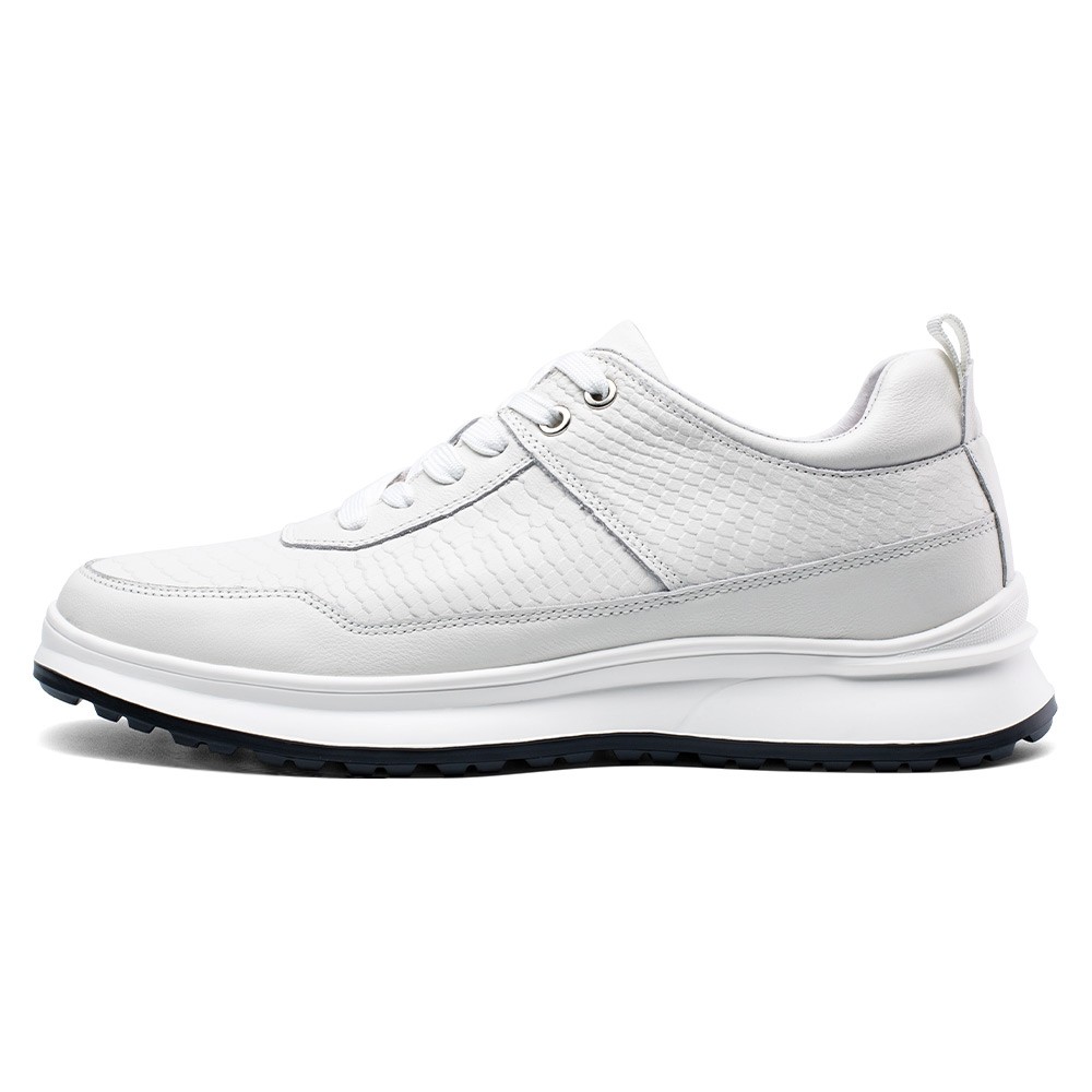 STRIDE Elevator Sneakers For Men - White Leather Hidden Heel Sneakers - Height Increasing Sneakers For Men 7CM / 2.76 Inches