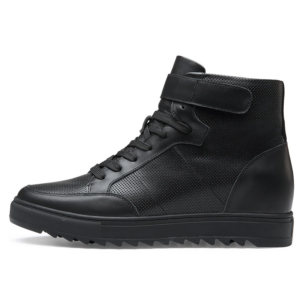 STRIDE Height Increasing Sneakers - Men Leather High Top Sneakers - Black - 7 CM / 2.76 Inches Taller