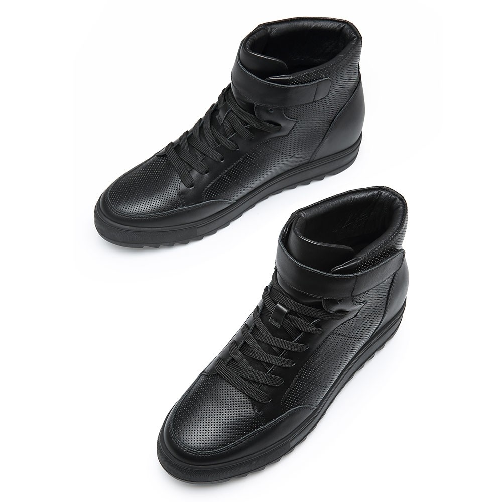STRIDE Height Increasing Sneakers - Men Leather High Top Sneakers - Black - 7 CM / 2.76 Inches Taller