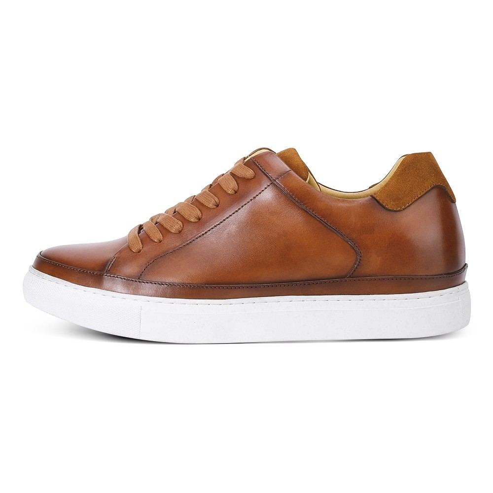 STRIDE Height Increasing Shoes For Men Casual Elevator Shoes Tan Leather Casual Sneakers 7CM / 2.76 Inches Taller