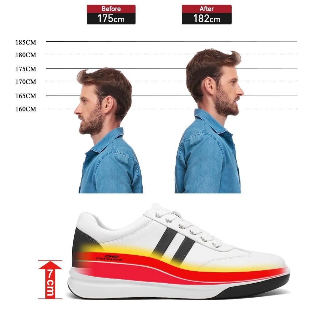STRIDE Elevator Sneakers - Height Enhancing Shoes - Casual Men White Sneakers 7CM / 2.76 Inches