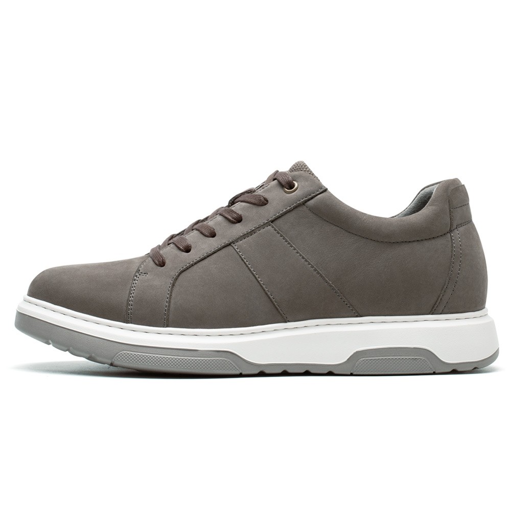STRIDE Height Increasing Sneakers - Gray Nubuck Leather Men Height Increasing Casual Shoes 7CM / 2.76 Inches