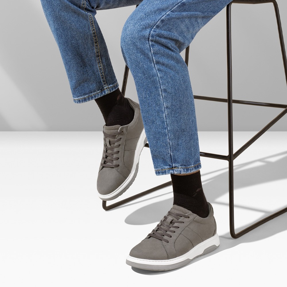 STRIDE Height Increasing Sneakers - Gray Nubuck Leather Men Height Increasing Casual Shoes 7CM / 2.76 Inches