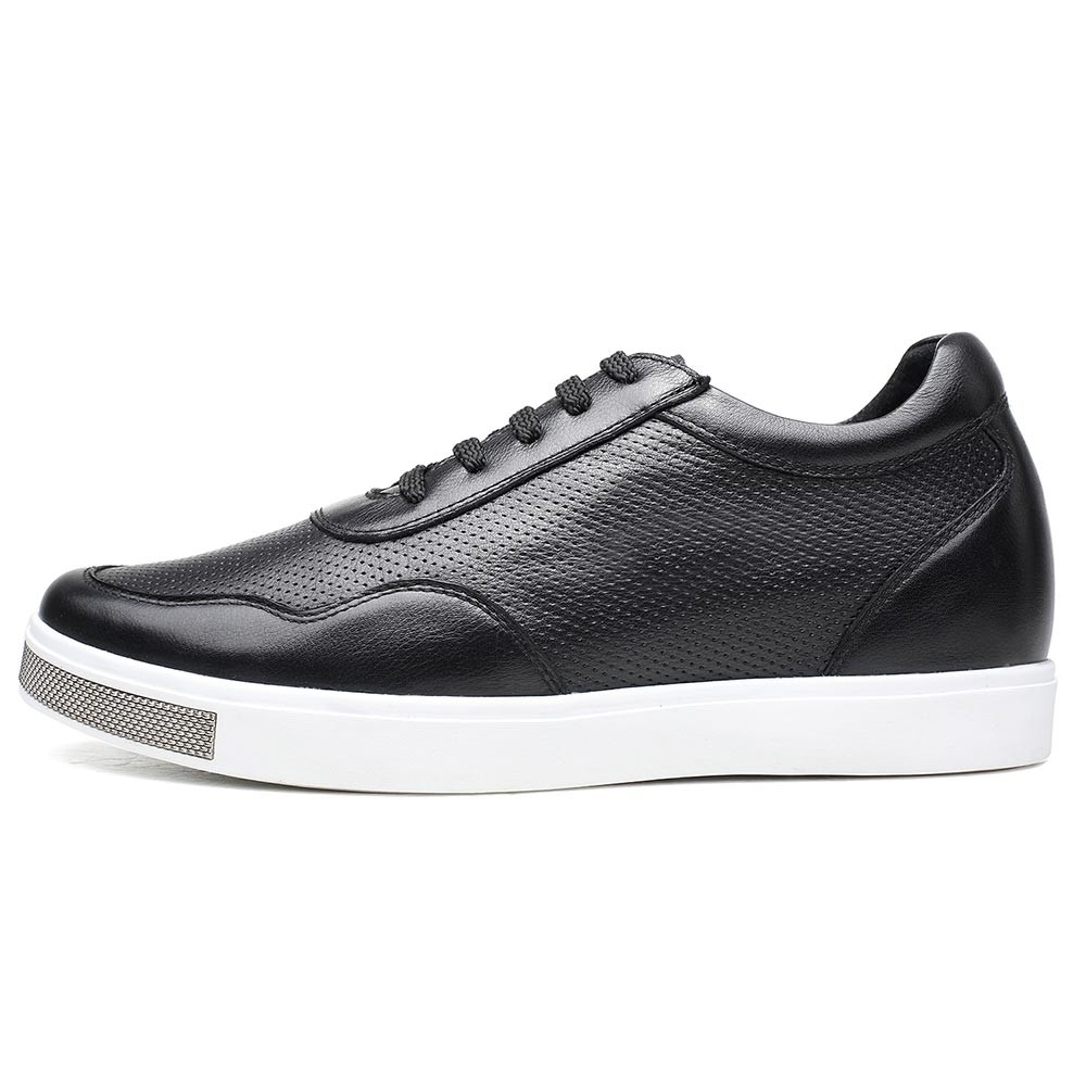 STRIDE Casual Men Taller Shoes - Hidde High Heel Shoes For Men - Black Leather Sneakers That Add Height 6CM / 2.36 Inches