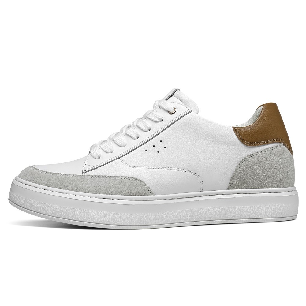 STRIDE Height Increasing Casual Shoes Sneakers - White Men Leather Casual Lift Shoes 7cm / 2.76 Inches