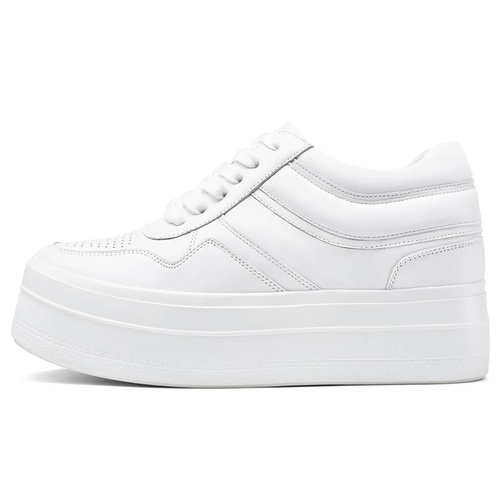 STRIDE Elevator Shoes For Women - Height Increasing Shoes For Ladies - White Wedge Sneakers 8 CM / 3.15 Inches