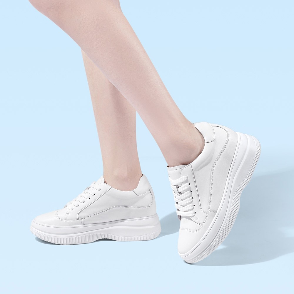 STRIDE Elevator Sneakers For Women - Hidden High Heel Shoes - White Casual Sneakers 8 CM / 3.15 Inches