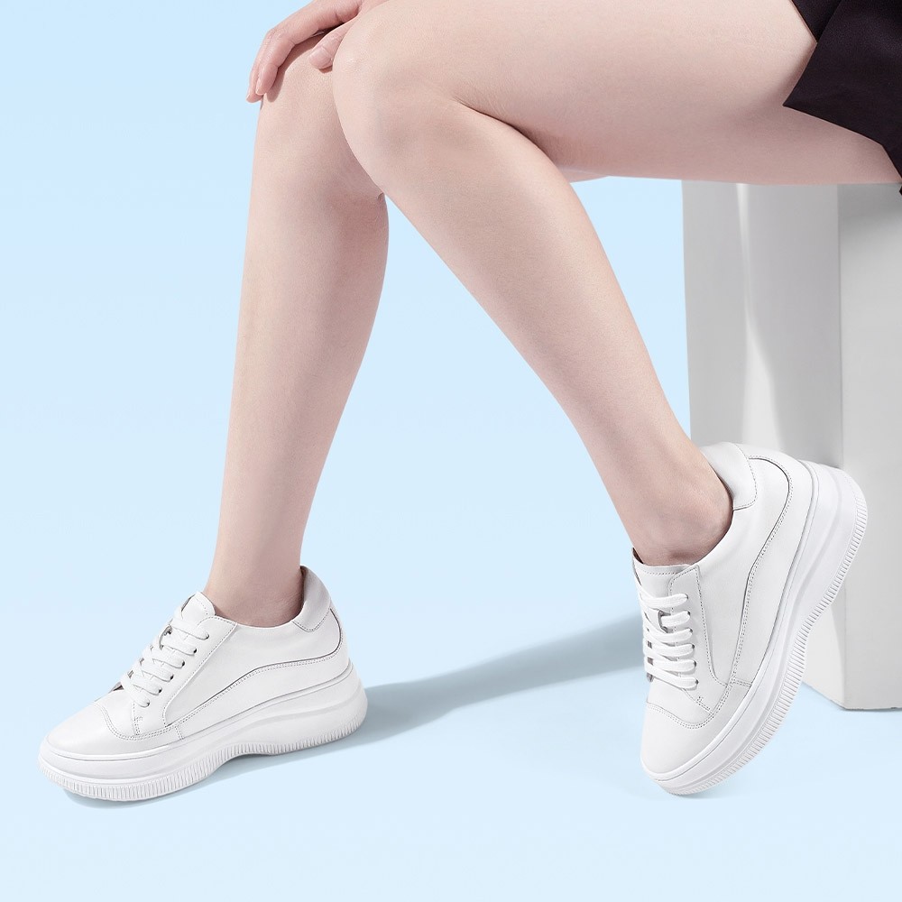 STRIDE Elevator Sneakers For Women - Hidden High Heel Shoes - White Casual Sneakers 8 CM / 3.15 Inches