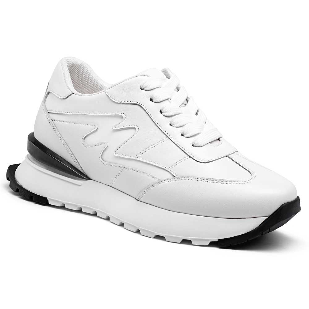 STRIDE Elevator Sneakers For Women - Height Increasing Shoes For Ladies - White Leather Sneakers 8CM / 3.15 Inches