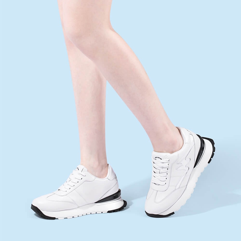 STRIDE Elevator Sneakers For Women - Height Increasing Shoes For Ladies - White Leather Sneakers 8CM / 3.15 Inches