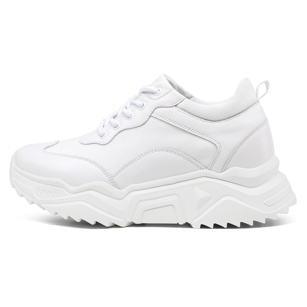 STRIDE Elevator Shoes For Women - Height Increasing Shoes For Ladies - White Wedge Sneakers 8cm / 3.15 Inches