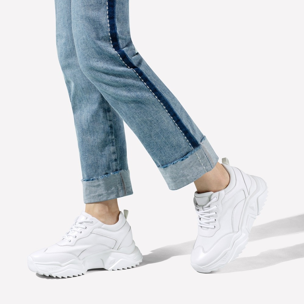 STRIDE Elevator Shoes For Women - Height Increasing Shoes For Ladies - White Wedge Sneakers 8cm / 3.15 Inches