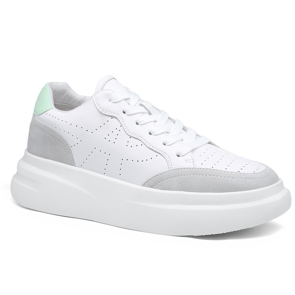 STRIDE Height Increasing Shoes For Ladies - High Heels Wedge Sneakers - White Leather Elevator Shoes For Women 7 CM / 2.76 Inches