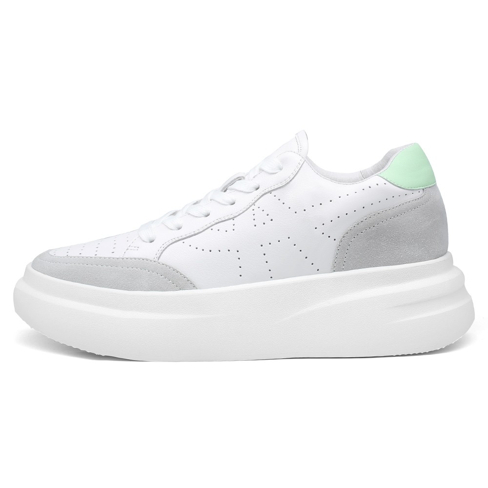 STRIDE Height Increasing Shoes For Ladies - High Heels Wedge Sneakers - White Leather Elevator Shoes For Women 7 CM / 2.76 Inches
