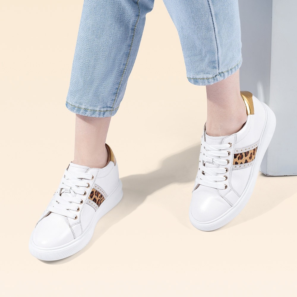 STRIDE Elevator Shoes For Women - Elevator Shoes Sneakers Women - White Wedge Sneakers 7 CM / 2.76 Inches