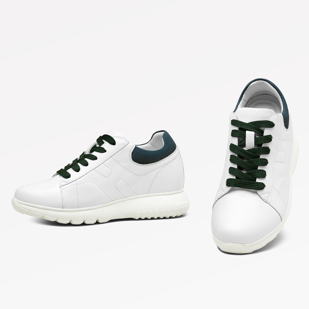 STRIDE Elevator Sneakers For Women - White Cowhide Leather Height Increasing Shoes 7 CM / 2.76 Inches
