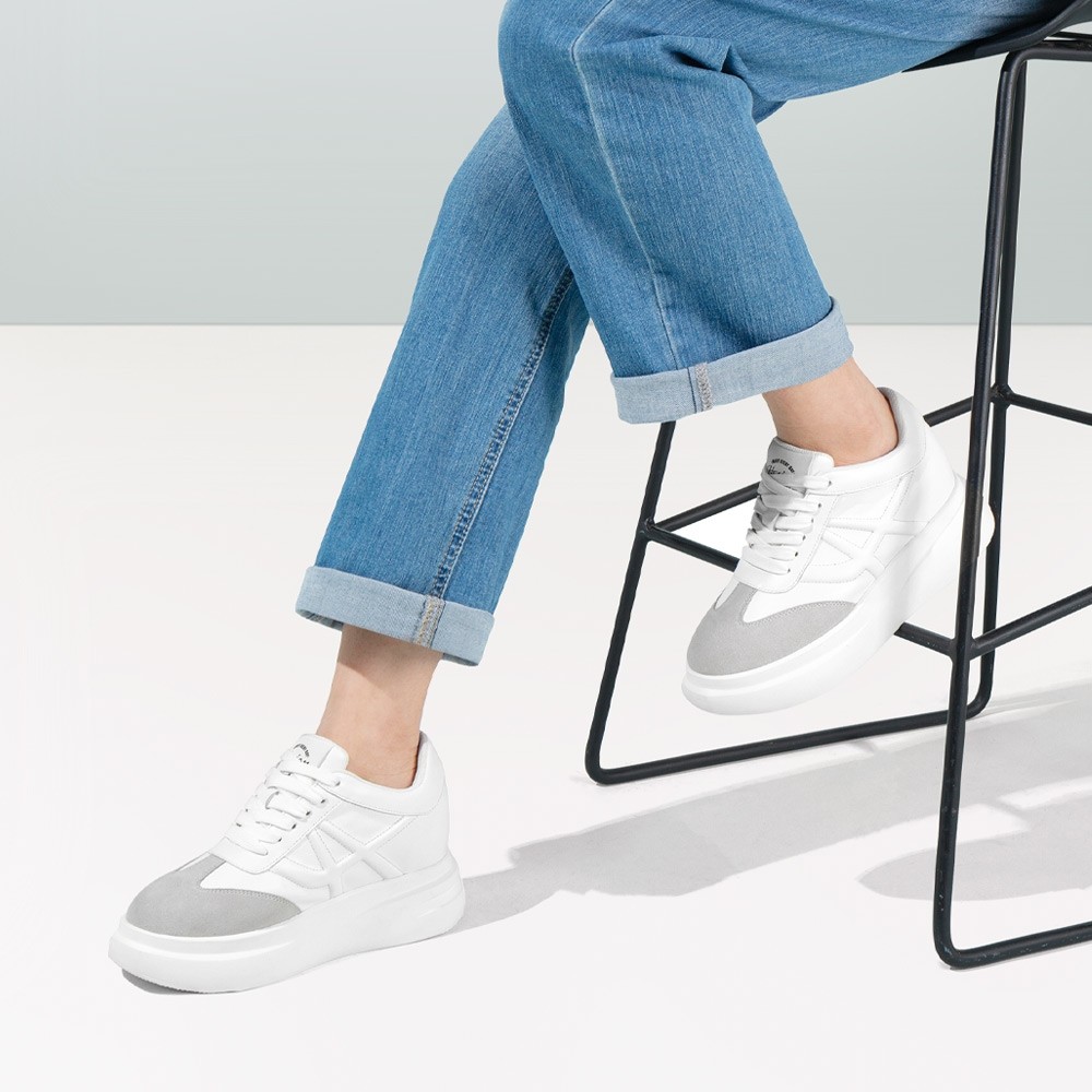 STRIDE Elevator Shoes Sneakers Women - Women Casual Wedge White Sneakers 7CM / 2.76 Inches