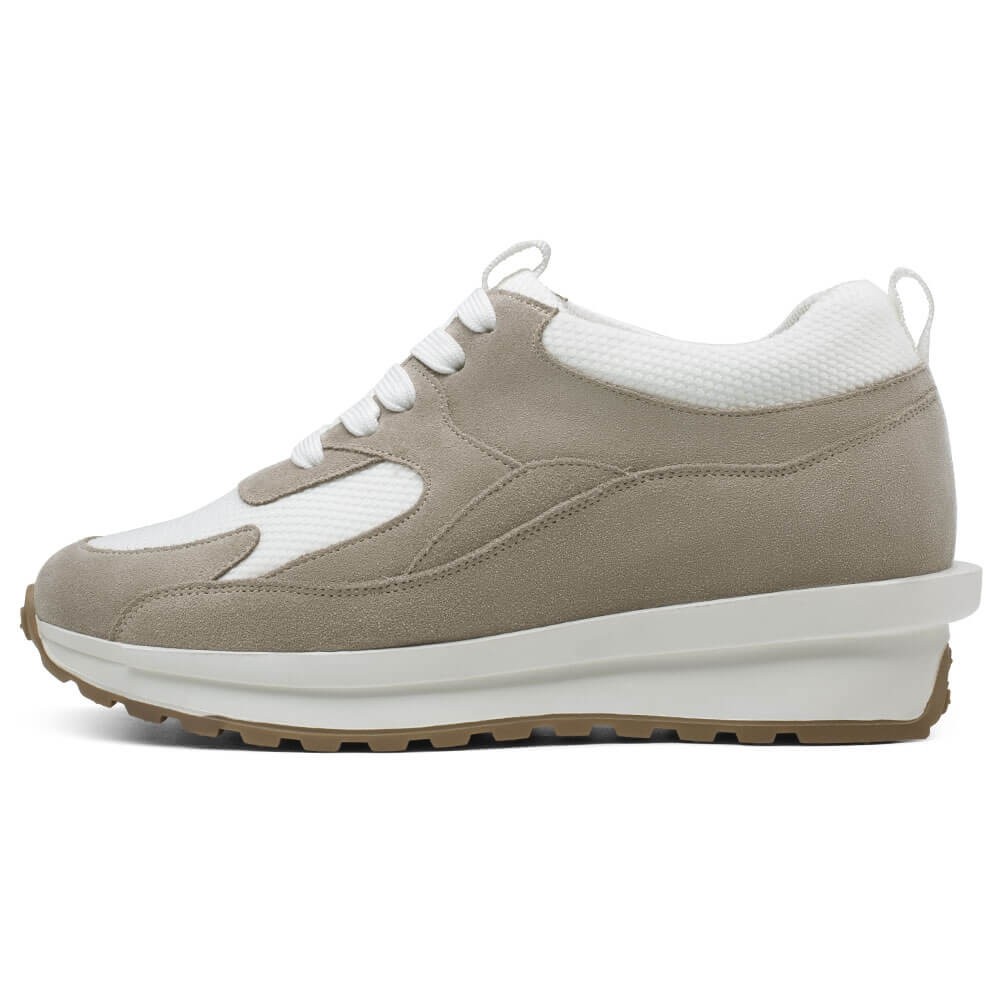 STRIDE Elevator Sneakers For Women - Height Increasing Shoes For Ladies - Khaki Wedge Sneakers 7cm / 2.76 Inches