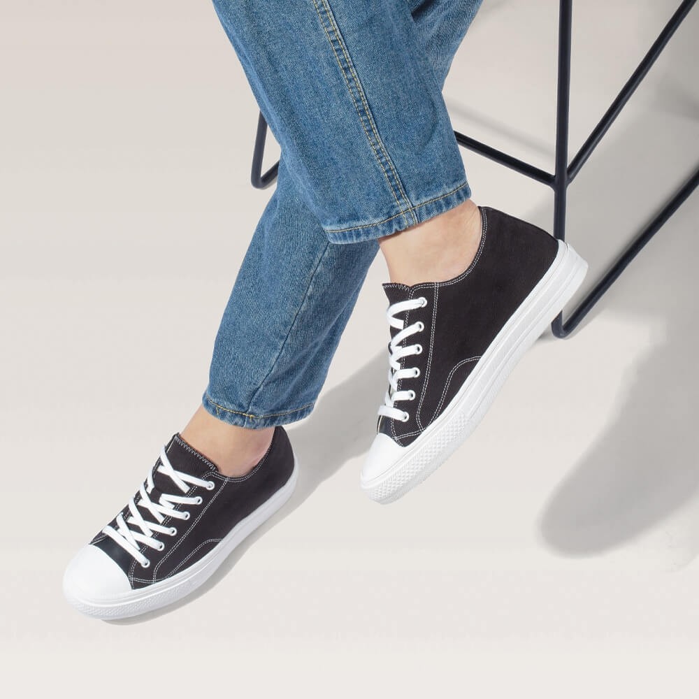 STRIDE Elevator Shoes - Mens Shoes That Make You Taller - Black Canvas Shoes 6 CM / 2.36 Inches