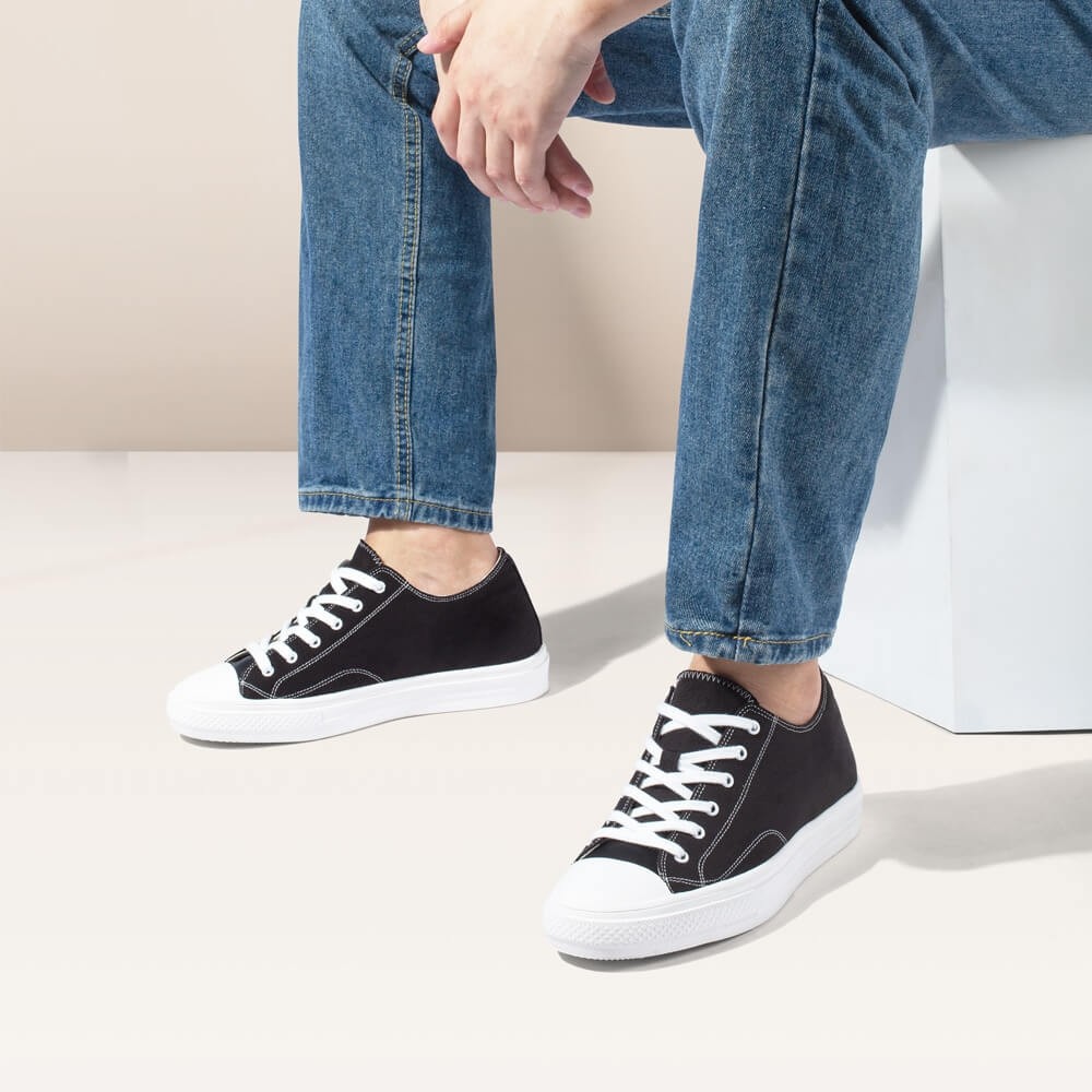 STRIDE Elevator Shoes - Mens Shoes That Make You Taller - Black Canvas Shoes 6 CM / 2.36 Inches